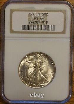 1945 S Lusterous Walking Liberty Half Dollar-ngc-ms-64 #294381-018 Old Fatty