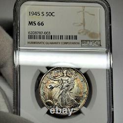 1945-S MS66 Walking Liberty Half Dollar 50c, NGC Graded, Light Colorful Tone
