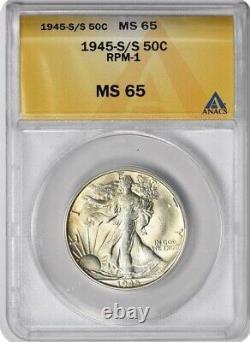 1945-S/S Walking Liberty Half Dollar RPM-1- ANACS MS 65-Great Variety! D8781uxxxx