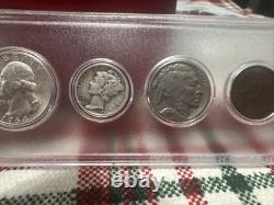 1945-S Walking Liberty, 1965-D Quarter, 1942 S Merc, 1935-S Buff, 1904 Indian