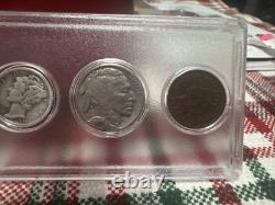 1945-S Walking Liberty, 1965-D Quarter, 1942 S Merc, 1935-S Buff, 1904 Indian