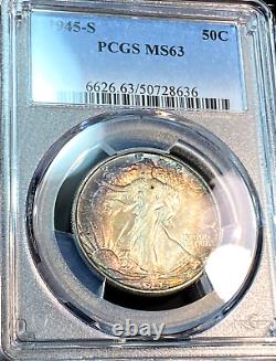 1945-S Walking Liberty Half Dollar PCGS MS63 Vibrant Toning CHRC