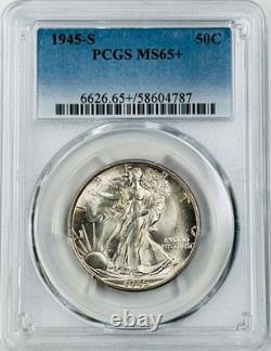 1945 S Walking Liberty Half Dollar PCGS MS65+ Subtle Lavender Toned