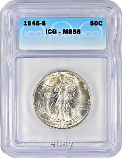 1945-S Walking Liberty Half Dollar Silver 50C Gem Brilliant UNC ICG MS66