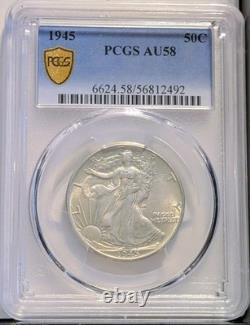 1945 Silver Liberty Walking Half Dollar PCGS AU 58 Gold Shield Certified Nice