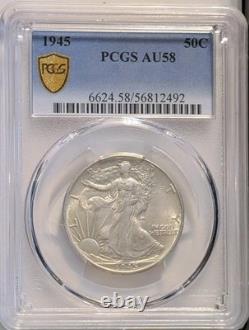 1945 Silver Liberty Walking Half Dollar PCGS AU 58 Gold Shield Certified Nice