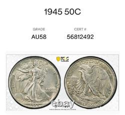 1945 Silver Liberty Walking Half Dollar PCGS AU 58 Gold Shield Certified Nice
