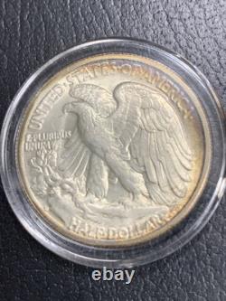 1945 Walking Liberty Half Dollar Gem BU Rainbow Toned