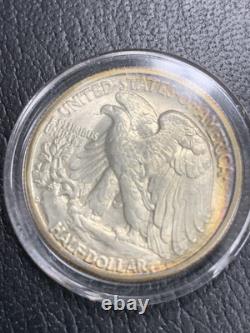 1945 Walking Liberty Half Dollar Gem BU Rainbow Toned