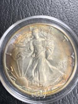 1945 Walking Liberty Half Dollar Gem BU Rainbow Toned