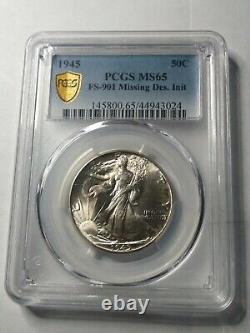 1945 Walking Liberty Half Dollar Missing Initials No Aw Fs901 Pcgs Ms65 Nice