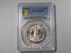 1945-d Walking Liberty Silver Coin Half Dollar Gold Shield Pcgs Graded Ms65