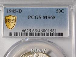 1945-d Walking Liberty Silver Coin Half Dollar Gold Shield Pcgs Graded Ms65