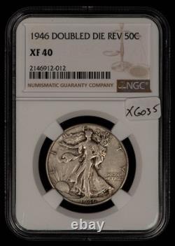1946 DDR 50c Walking Liberty Silver Half Dollar Double Die NGC XF 40 X6035