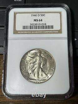 1946 D Half Dollars Liberty Walking NGC MS-64 Walking Liberty Half Dollar