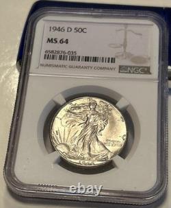 1946 D MS 64 Silver Walking Liberty Half Dollar NGC MS 64 Combined Shipping