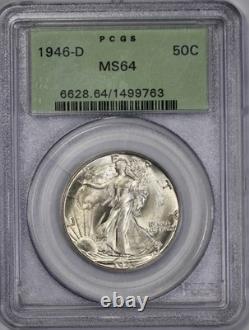 1946-D Walking Liberty 50c PCGS MS 64 OGH Silver Half Dollar Old Green Holder