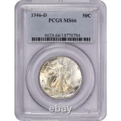 1946-D Walking Liberty Silver Half Dollar 50c, PCGS MS 66, Strong Luster