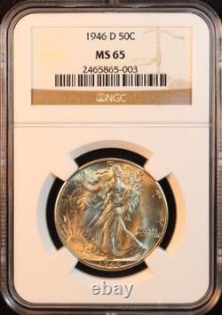 1946-D Walking Liberty Silver Half Dollar NGC MS65 Gorgeous GEM! PQ Luster