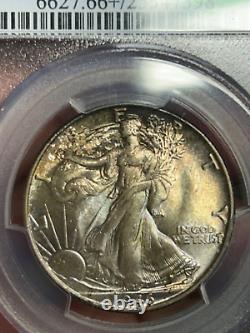 1946 P Walking Liberty Half Dollar PCGS MS66+ CAC Green Toned (PCGS Pop 120)