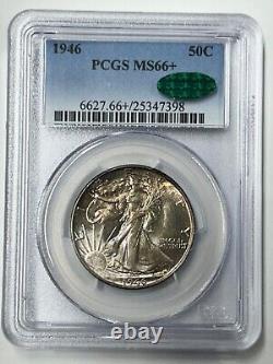 1946 P Walking Liberty Half Dollar PCGS MS66+ CAC Green Toned (PCGS Pop 120)