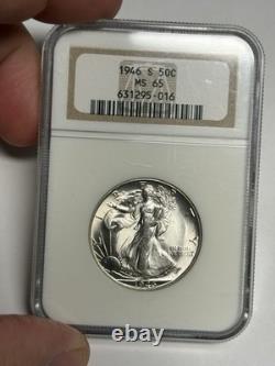 1946-S NGC MS65 Walking Liberty Silver Half Dollar, Lustrous U. S. Coin