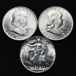 1946 Walking Liberty 1949 & 1950-D Franklin CH BU Half Dollar Lot