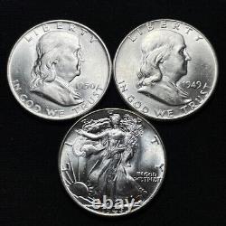 1946 Walking Liberty 1949 & 1950-D Franklin CH BU Half Dollar Lot