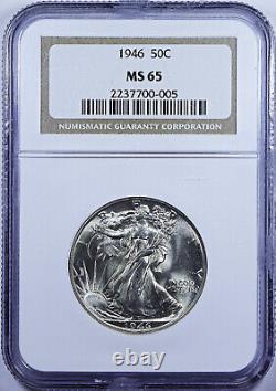 1946 Walking Liberty 50C Half Dollar NGC MS65 Strong Details Flashy Fields