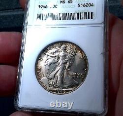 1946 Walking Liberty Half Dollar 50c ANACS MS65 Stunning Toner +COLORS+