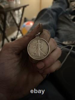 1946 Walking Liberty Half Dollar Fine. 9 Silver Pendant for Necklace