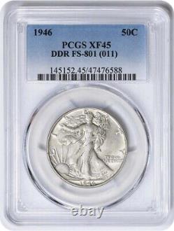 1946 Walking Liberty Silver Half Dollar DDR FS-801 EF45 PCGS