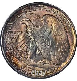 1946 Walking Liberty Silver Half Dollar MS66 Plus PCGS Certified Blue Pink Tone