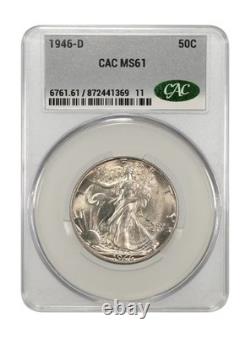 1946-d 50c Walking Liberty Cac Ms61 Freshly Graded