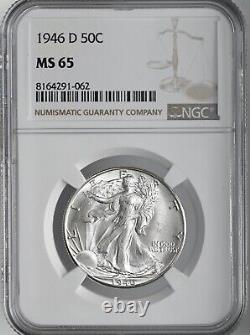 1946-d 50c Walking Liberty Silver Half Dollar Mint State Ngc Ms65 #8164291-062