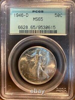 1946-d U. S. Walking Liberty Half Dollar Silver Pcgs Ms65