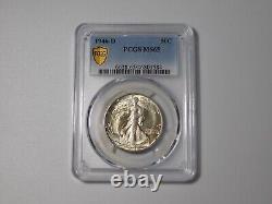 1946-d Walking Liberty Silver Coin Half Dollar Gold Shield Pcgs Graded Ms65