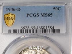 1946-d Walking Liberty Silver Coin Half Dollar Gold Shield Pcgs Graded Ms65