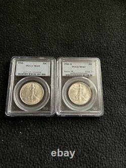 1946-p & D Walking Liberty Silver Half Dollars Pr. Pcgs Ms65 Older Holders