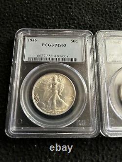 1946-p & D Walking Liberty Silver Half Dollars Pr. Pcgs Ms65 Older Holders