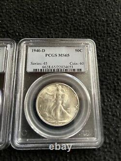 1946-p & D Walking Liberty Silver Half Dollars Pr. Pcgs Ms65 Older Holders