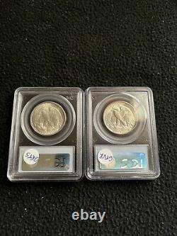 1946-p & D Walking Liberty Silver Half Dollars Pr. Pcgs Ms65 Older Holders