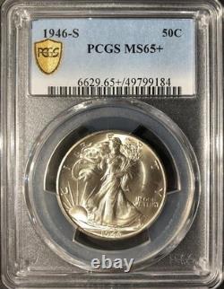 1946-s Walking Liberty Silver Half Dollar Mint State Coin Pcgs Ms65+