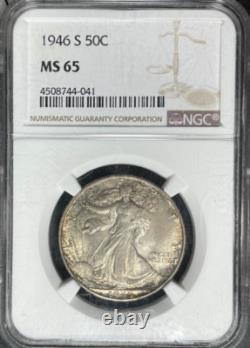 1946-s Walking Liberty Silver Half Dollarngc Ms 65 Beautiful Coinref#44-041