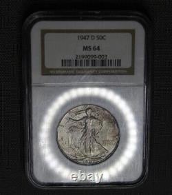 1947 D Half Dollars Liberty Walking NGC MS64 Color Toned Certified Coin Graded