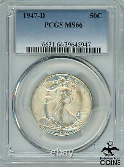 1947-D United States Liberty Walking Half Dollar Silver 90% Coin PCGS MS66