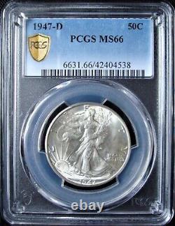 1947-D Walking Liberty Silver Half Dollar PCGS MS 66 Gold Shield