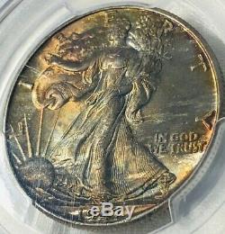 1947 PCGS MS66 GOLD SHLD Silver Walking Liberty Half Dollar 50c Monster Toned