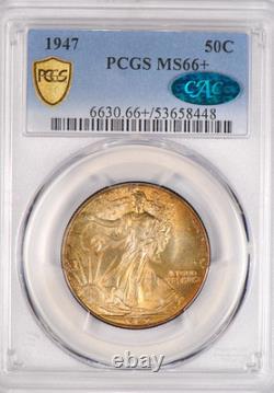 1947 TONED Walking Liberty Half Dollar PCGS CAC MS66+ MS 66 PLUS Original Toning