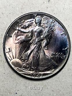 1947 WALKING LIBERTY HALF DOLLAR- BU-GEM TONED purple UNCIRCULATED